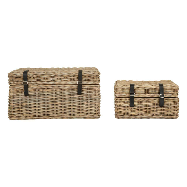 premier housewares Argento Greywash Rattan Storage Trunks -Set of 2