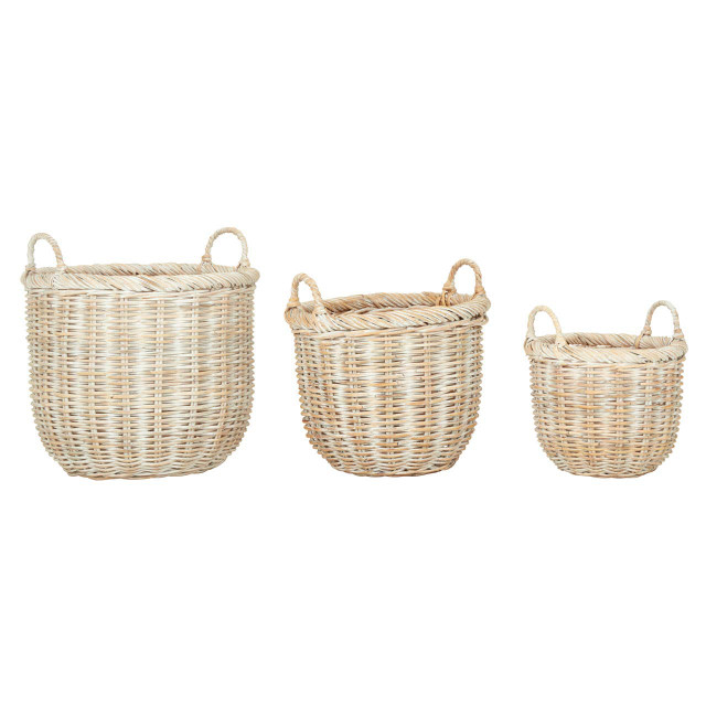 Premier Housewares Argento Whitewash Rattan Storage Baskets- Set Of 3