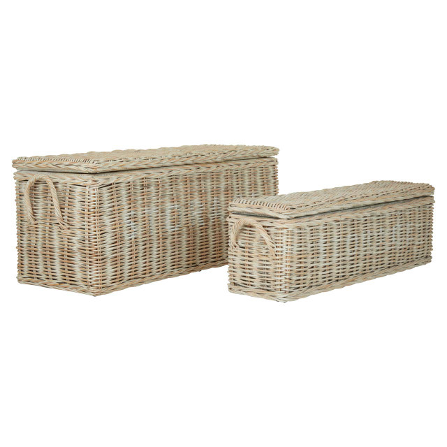 Premier Housewares Argento Whitewash Rattan Storage Boxes-Set Of 2