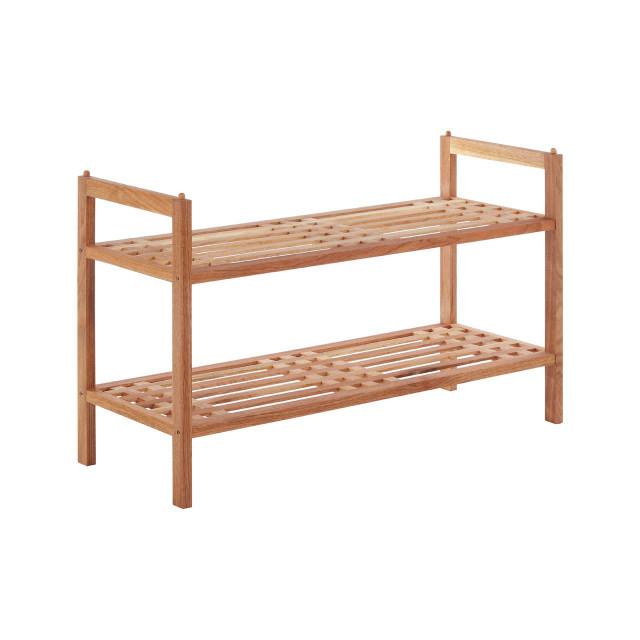 Premier Housewares Arla 2 Tier Stackable Walnut Wood Shoe Rack