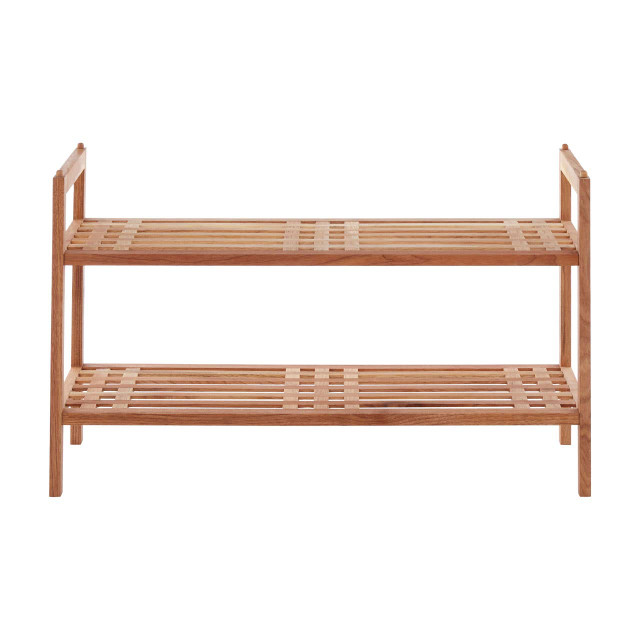 premier housewares Arla 2 Tier Stackable Walnut Wood Shoe Rack