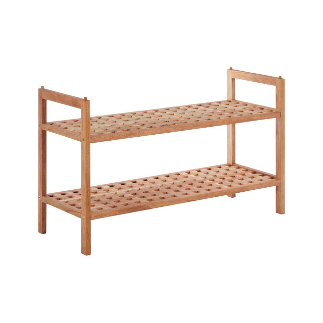 Premier Housewares Arla 2 Tier Walnut Wood Grid Design Stackable Shoe Rack