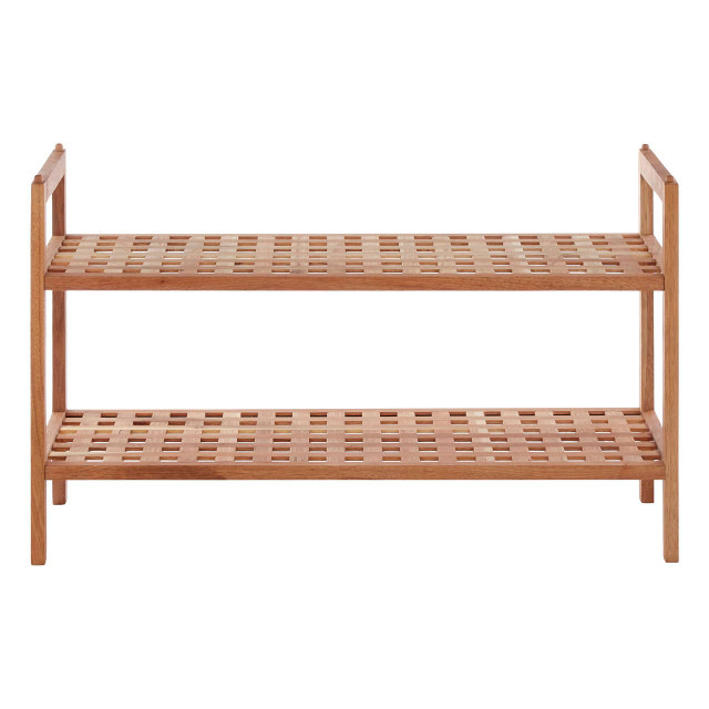 premier housewares Arla 2 Tier Walnut Wood Grid Design Stackable Shoe Rack