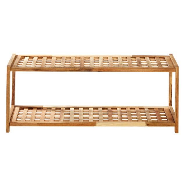 premier housewares Arla 2 Tier Walnut Wood Shoe Rack
