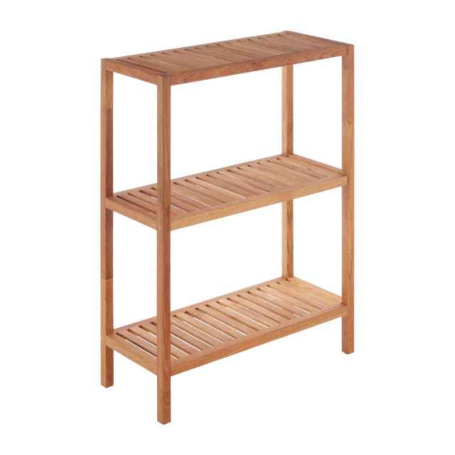 Premier Housewares Arla 3 Tier Walnut Wood Bathroom Shelf Unit