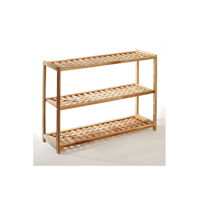 Premier Housewares Arla 3 Tier Walnut Wood Grid Design Shoe Rack