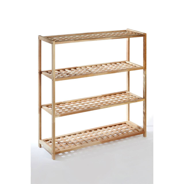 Premier Housewares Arla 4 Tier Walnut Wood Grid Design Shoe Rack