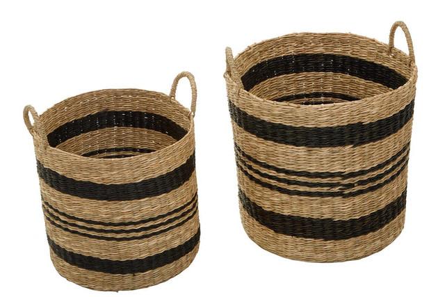 Premier Housewares Arles Set Of 2 Seagrass Baskets With Black Stripes