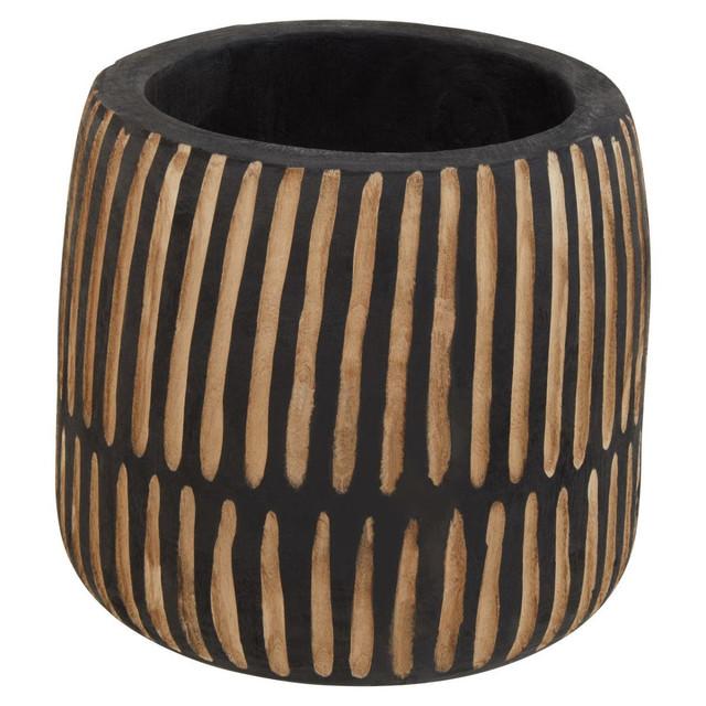 Premier Housewares Arlo Large Engraved Natural And Black Wooden Planter