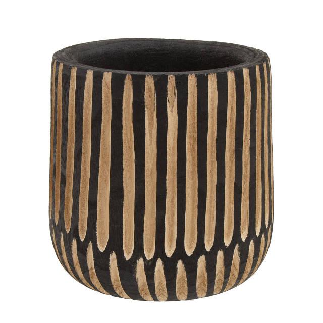 Premier Housewares Arlo Large Engraved Natural And Black Wooden Planter