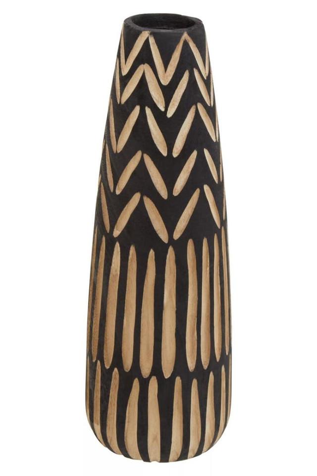 Premier Housewares Arlo Large Wooden Engraved Vase In Black And Natural