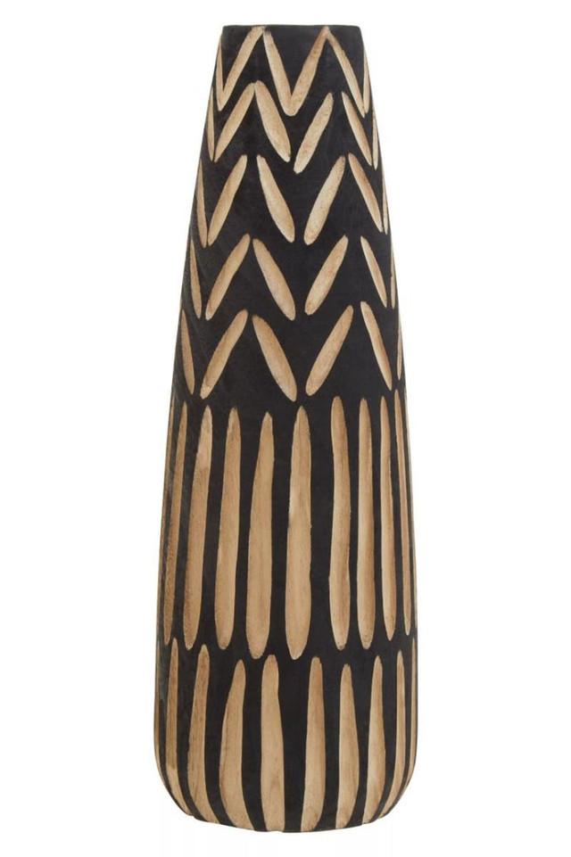 premier housewares Arlo Large Wooden Engraved Vase in Black and Natural