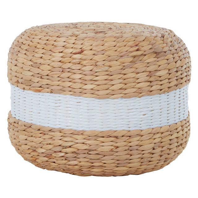 Premier Housewares Ashby Water Hyacinth Pouffe With White Stripe