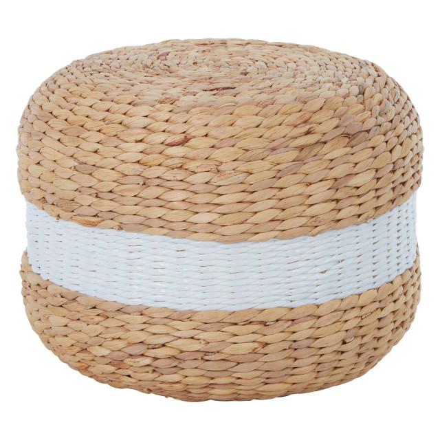Premier Housewares Ashby Water Hyacinth Pouffe With White Stripe