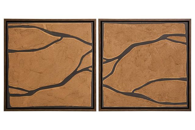 Premier Housewares Astratto Set Of 2 Brown And Black Textured Wall Art