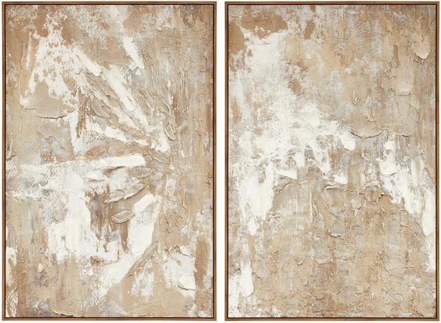 Premier Housewares Astratto Set Of 2 Neutral Hued Textured Wall Art