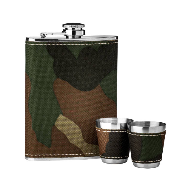 premier housewares Auden Camouflage Hip Flask and Shot Glasses Set