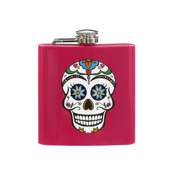 Premier Housewares Auden Pink Hip Flask Skull Design