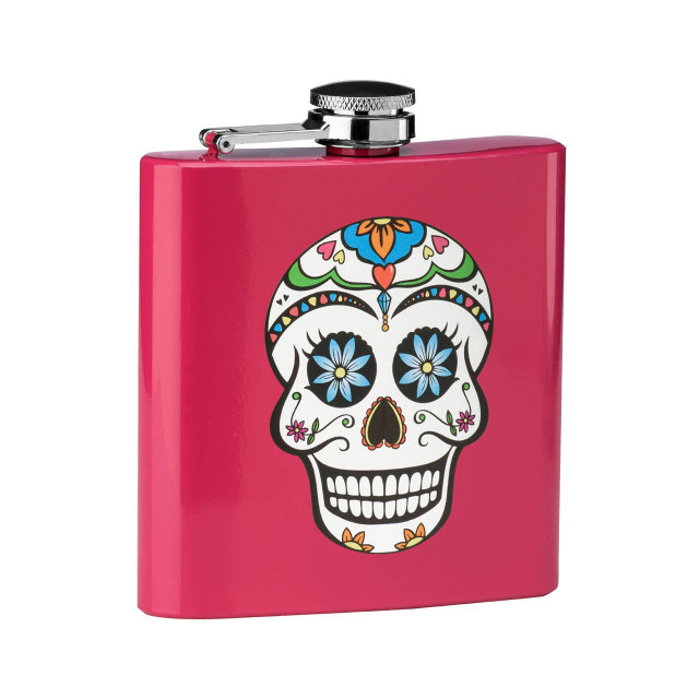premier housewares Auden Pink Hip Flask Skull Design