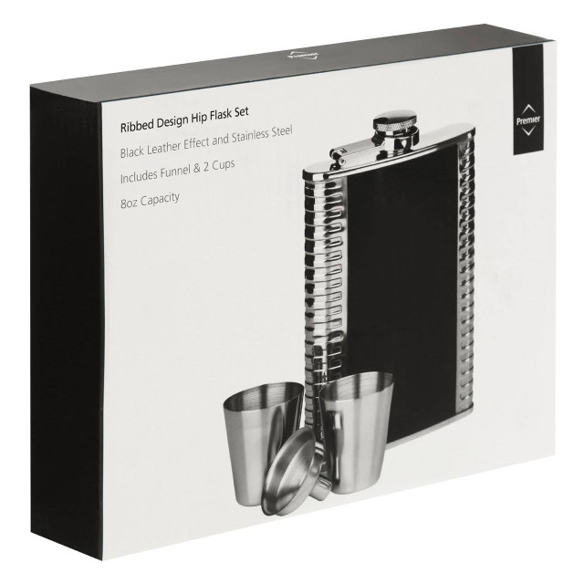 Premier Housewares Auden Ribbed Stainless Steel Hip Flask Set