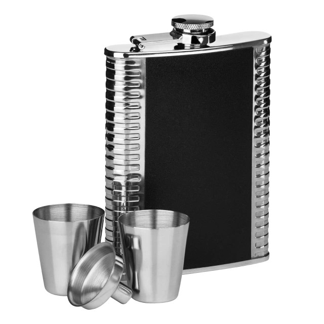 premier housewares Auden Ribbed Stainless Steel Hip Flask Set