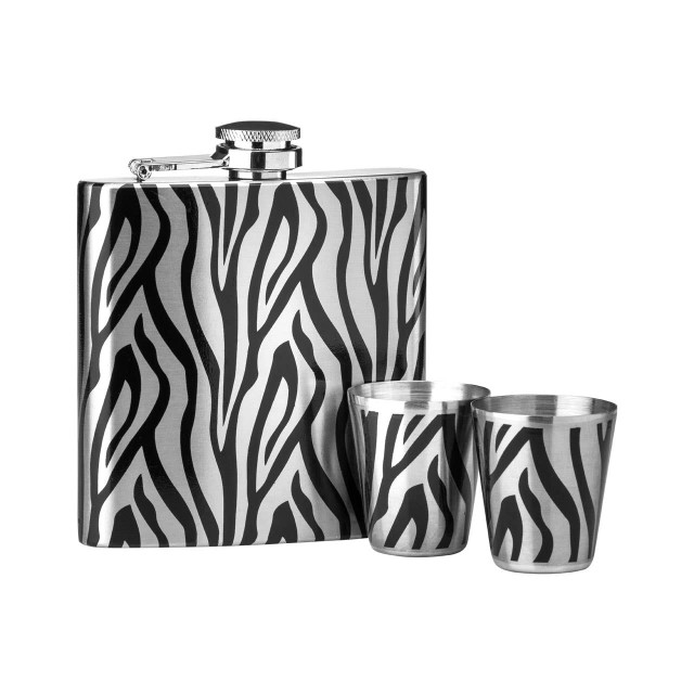 Premier Housewares Auden Zebra Hip Flask And Shot Glasses Set