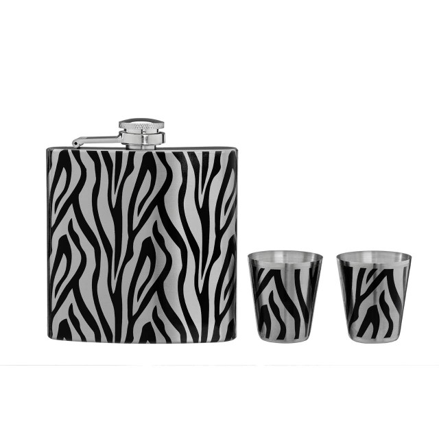 Premier Housewares Auden Zebra Hip Flask And Shot Glasses Set