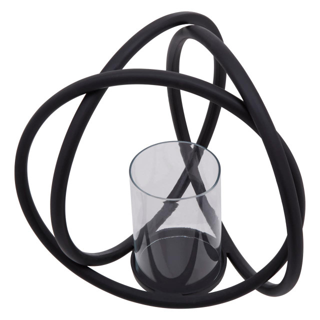 Premier Housewares Aura Medium Matte Black Finish Candle Holder