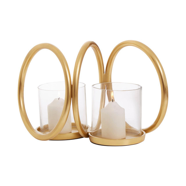 Premier Housewares Aura Small Gold Finish Double Candle Holder