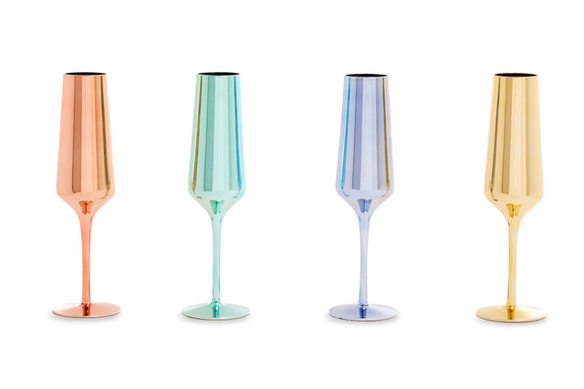 Premier Housewares Aurora Set Of Four Glass Champagne Flutes In Assorted Colours