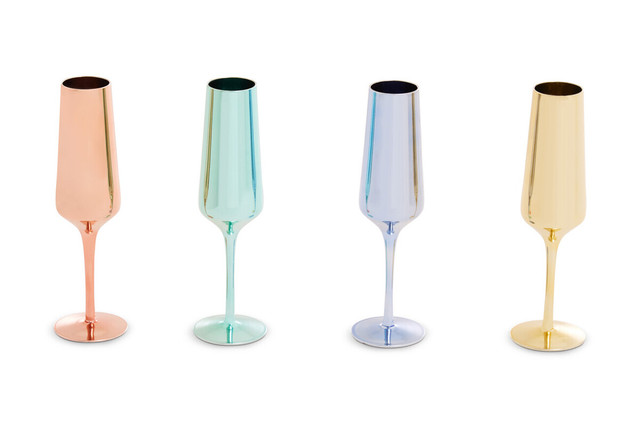 Premier Housewares Aurora Set Of Four Glass Champagne Flutes In Assorted Colours