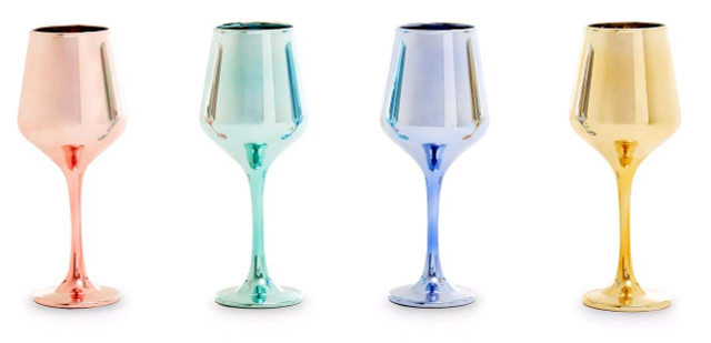 Premier Housewares Aurora Set Of Four Wine Glasses In Assorted Colours