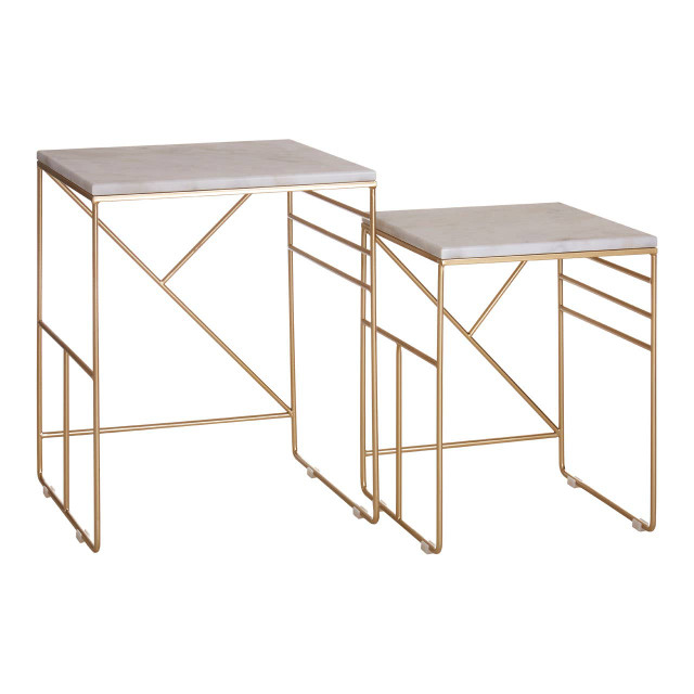Premier Housewares Avantis Marble Set Of 2 Square Nesting Tables