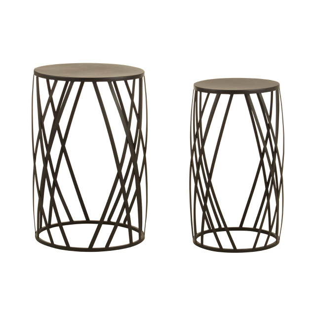 Premier Housewares Avantis Set Of 2 Black Metal Round Side Tables