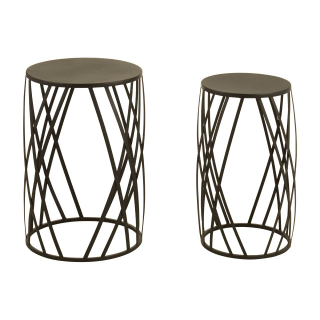 Premier Housewares Avantis Set Of 2 Black Metal Round Side Tables