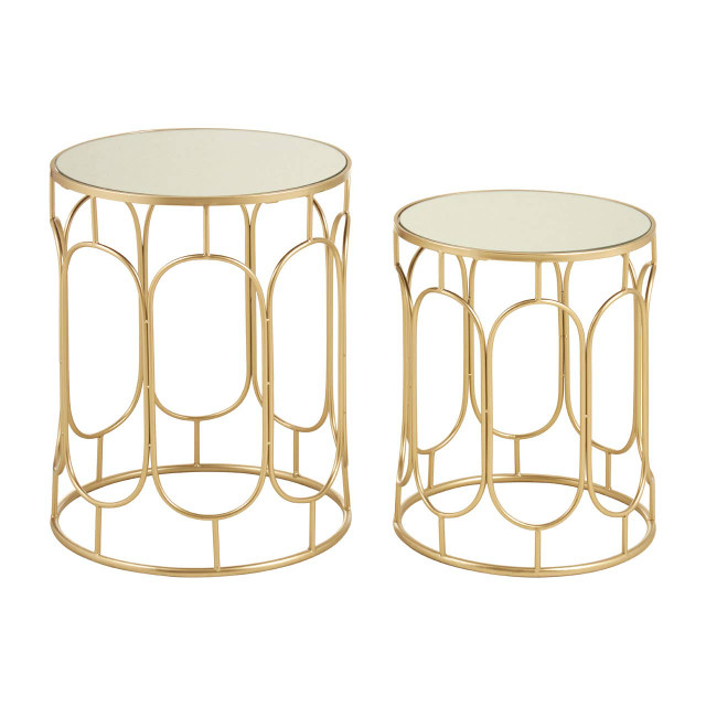 Premier Housewares Avantis Set Of 2 Champagne Metal Side Tables