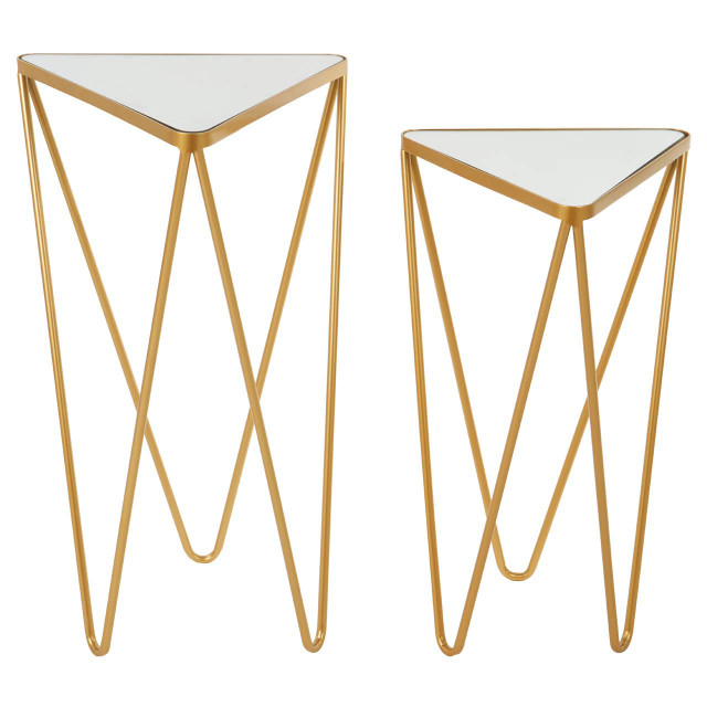 Premier Housewares Avantis Set Of 2 Gold Finish Triangle Tables