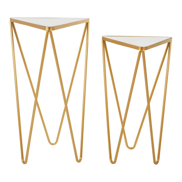 premier housewares Avantis Set Of 2 Gold Finish Triangle Tables