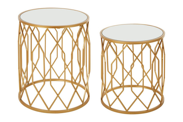 Premier Housewares Avantis Set Of 2 Gold Frame Round Side Tables