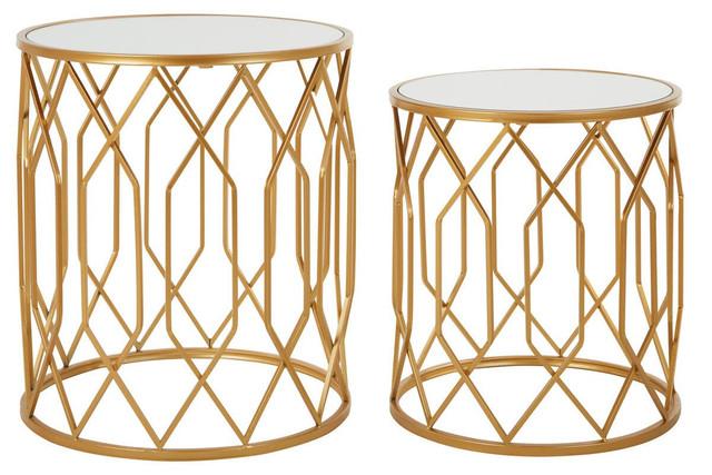Premier Housewares Avantis Set Of 2 Gold Frame Round Side Tables