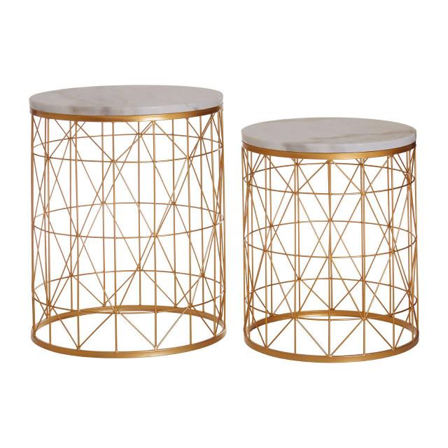 Premier Housewares Avantis Set Of 2 Marble Top Round Side Tables
