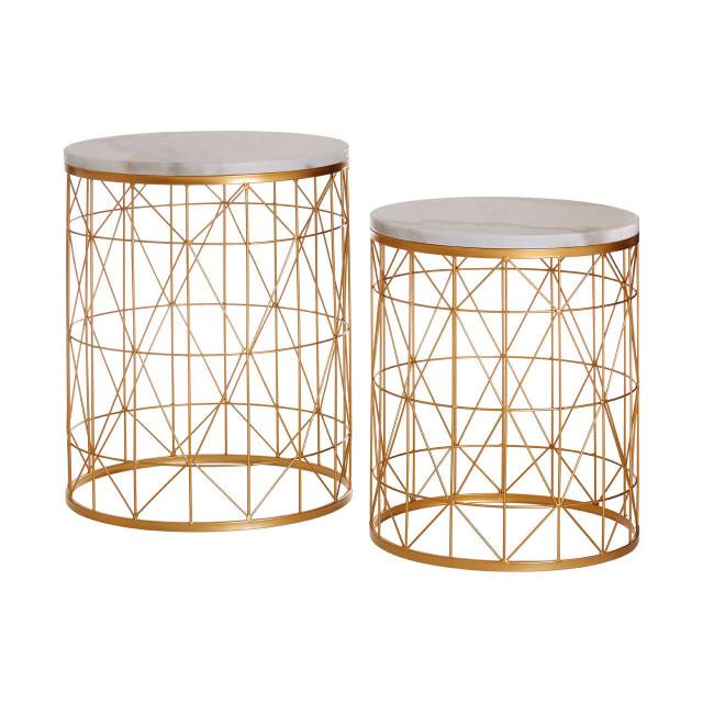 Premier Housewares Avantis Set Of 2 Marble Top Round Side Tables