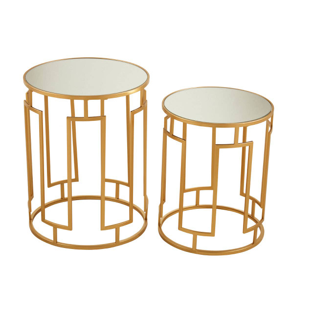 Premier Housewares Avantis Set Of 2 Mirrored Top Round Side Tables
