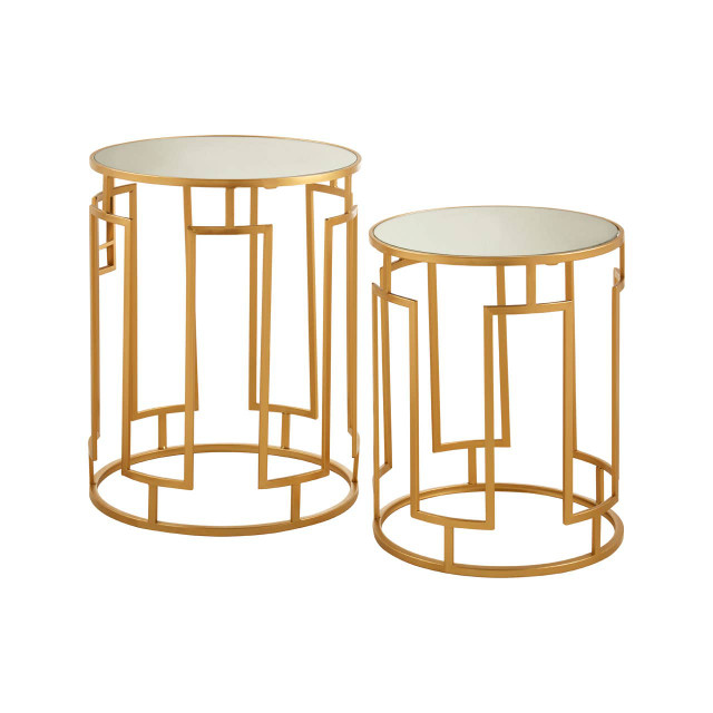 premier housewares Avantis Set Of 2 Mirrored Top Round Side Tables