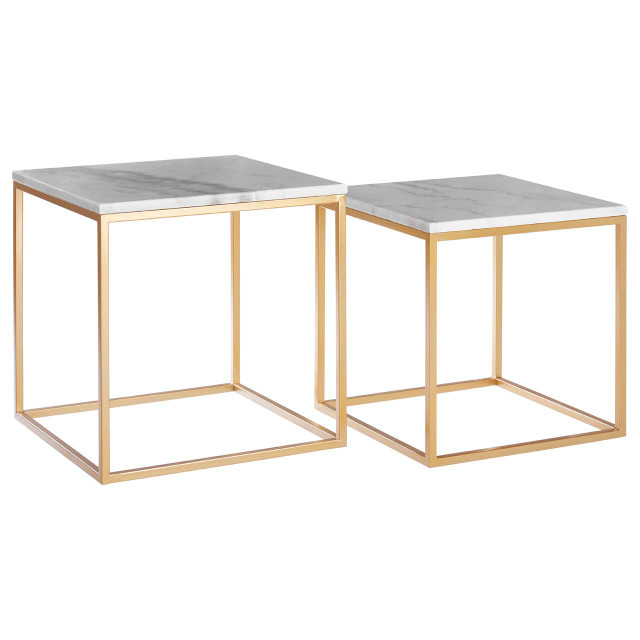 Premier Housewares Avantis Set Of 2 Square Marble And Gold Nesting Tables