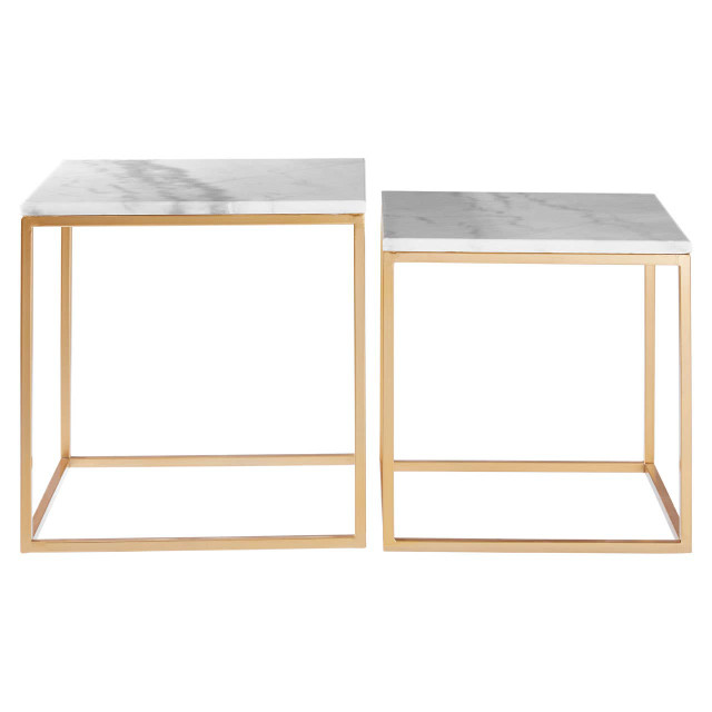 premier housewares Avantis Set Of 2 Square Marble and Gold Nesting Tables
