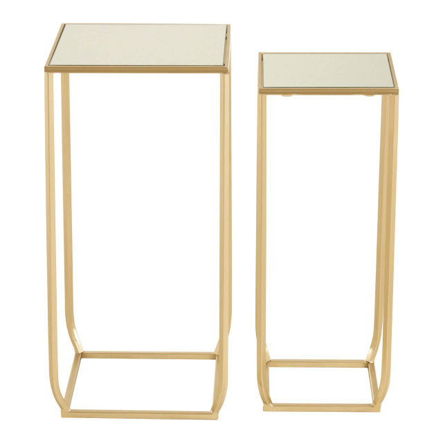 Premier Housewares Avantis Set Of Two Champagne Square Side Tables