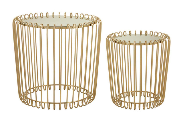 Premier Housewares Avantis Set Of Two Champagne Wireframe Side Tables