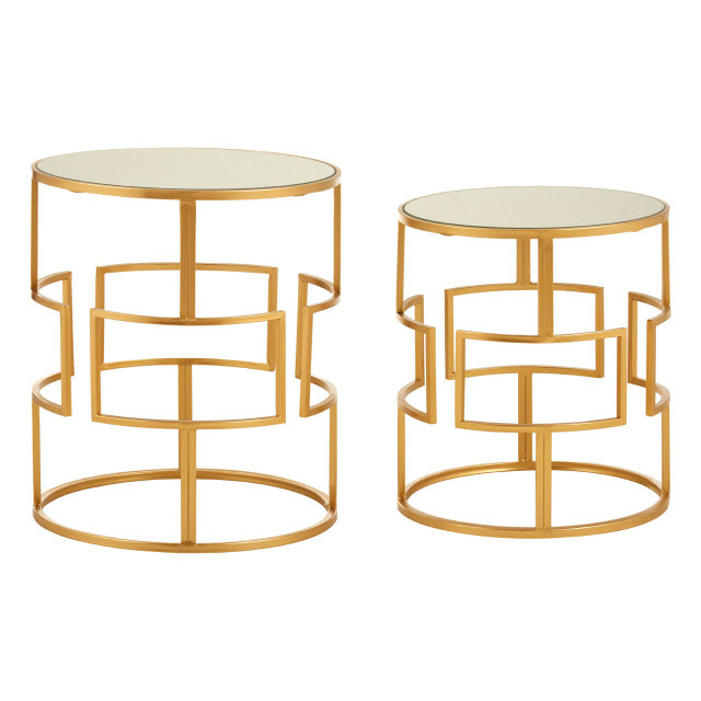 Premier Housewares Avantis Set Of Two Gold Metal Round Side Tables