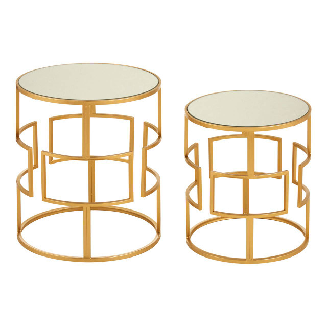 Premier Housewares Avantis Set Of Two Gold Metal Round Side Tables